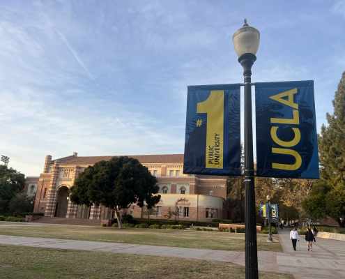 UCLA campus, sign to the right saying 1, for #1 public university