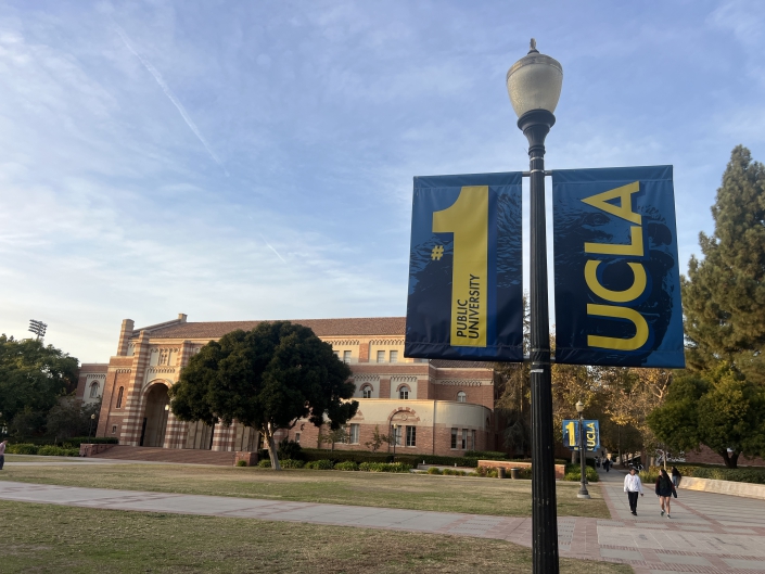 UCLA campus, sign to the right saying 1, for #1 public university